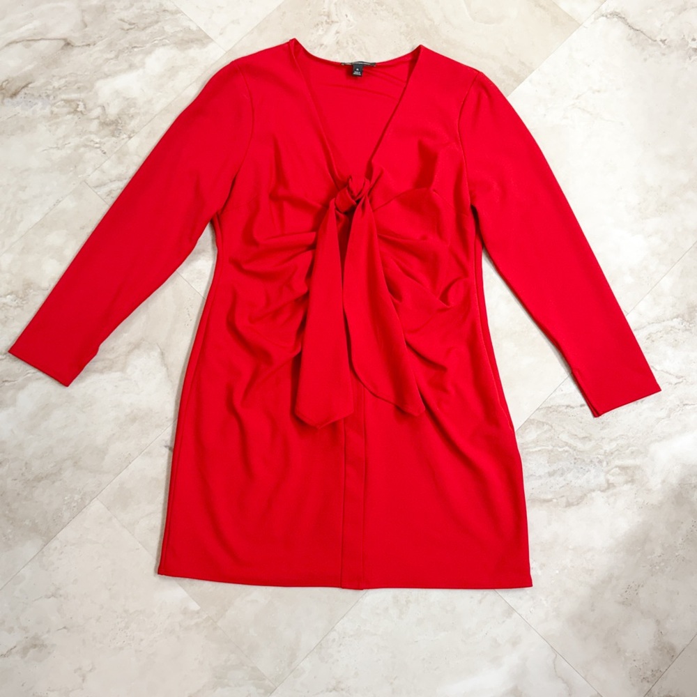 INC International Concepts Red Long Sleeve Tie Front Sheath Dress XL - Picture 3 of 8